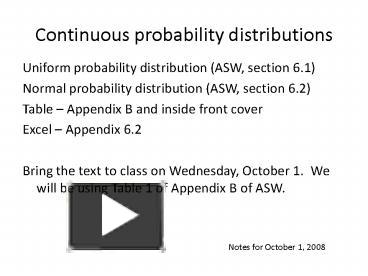 PPT – Continuous Probability Distributions PowerPoint Presentation ...