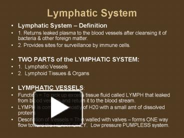 Ppt Lymphatic System Powerpoint Presentation Free To View Id