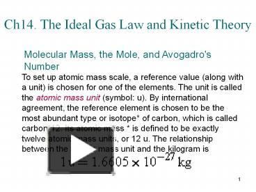 Ppt Ch The Ideal Gas Law And Kinetic Theory Powerpoint