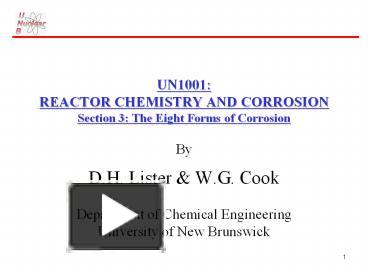 PPT – UN1001: REACTOR CHEMISTRY AND CORROSION Section 3: The Eight ...