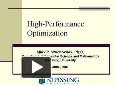 PPT – High-Performance Optimization PowerPoint Presentation | Free To ...