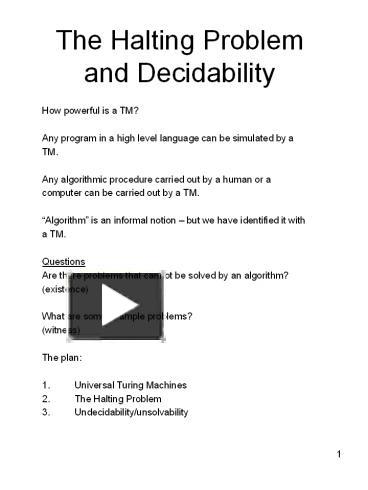 PPT – The Halting Problem And Decidability PowerPoint Presentation ...