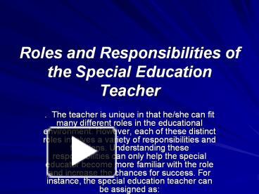 Ppt – Roles And Responsibilities Of The Special Education Teacher  Powerpoint Presentation | Free To Download - Id: 14C513-Njy4N