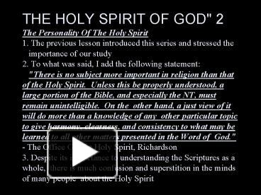 Ppt – The Holy Spirit Of God