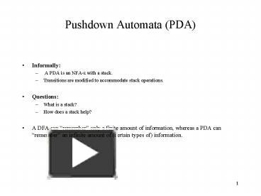 PPT – Pushdown Automata PDA PowerPoint Presentation | Free To View - Id ...