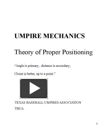 MECHANICS National Umpires Association In the 1, 2 and 3 man systems. - ppt  video online download