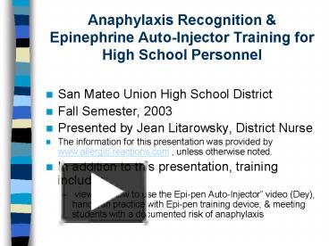 PPT – Anaphylaxis Recognition PowerPoint Presentation | Free To View ...