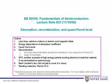 PPT – EE 60556: Fundamentals Of Semiconductors Lecture Note PowerPoint ...