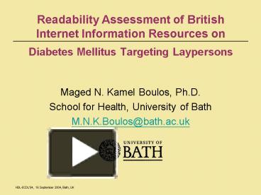 PPT – Readability Assessment Of British Internet Information Resources ...