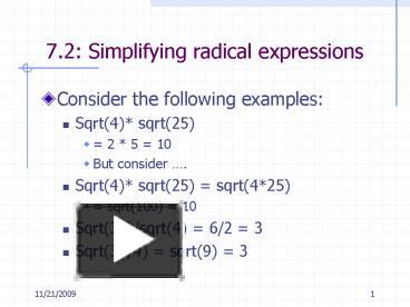 PPT – 7'2: Simplifying Radical Expressions PowerPoint Presentation ...