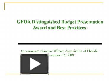 PPT – GFOA Distinguished Budget Presentation Award And Best Practices ...