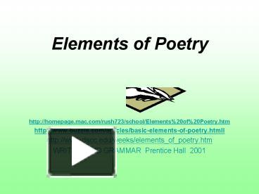 PPT – Elements Of Poetry PowerPoint Presentation | Free To View - Id ...