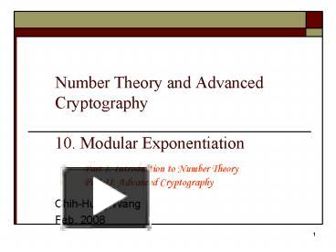 PPT – Number Theory And Advanced Cryptography 10' Modular ...