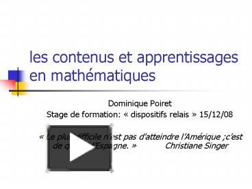 Ppt Les Contenus Et Apprentissages En Mathmatiques Powerpoint