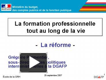 PPT La Formation Professionnelle Tout Au Long De La Vie La Rforme