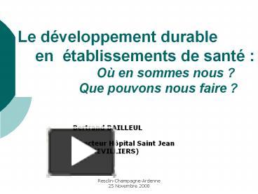 PPT Le Dveloppement Durable En Tablissements De Sant O En Sommes