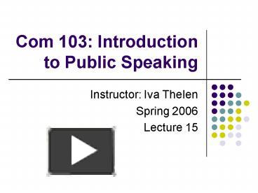 PPT – Com 103: Introduction To Public Speaking PowerPoint Presentation ...