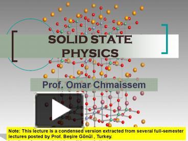 PPT – SOLID STATE PHYSICS PowerPoint Presentation | Free To View - Id ...