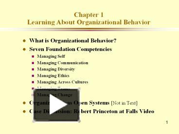 PPT – Chapter 1 Learning About Organizational Behavior PowerPoint ...