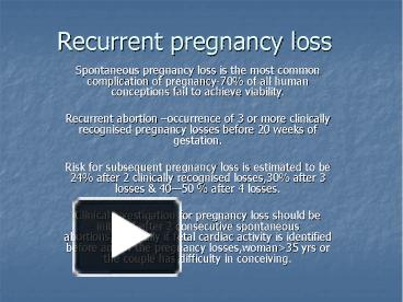 Ppt Recurrent Pregnancy Loss Powerpoint Presentation Free To