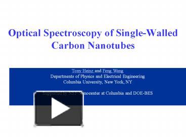 PPT – Optical Spectroscopy Of Single-Walled Carbon Nanotubes PowerPoint ...