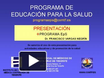 PPT PROGRAMA DE EDUCACI N PARA LA SALUD P R O G R A M A E P S