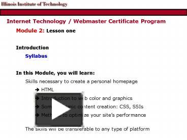 PPT – Internet Technology Webmaster Certificate Program PowerPoint ...