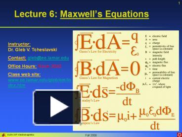 PPT – Lecture 6: Maxwell’s Equations PowerPoint Presentation | Free To ...