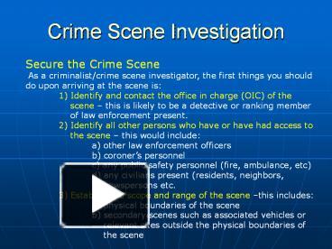 PPT – Crime Scene Investigation PowerPoint Presentation | Free To View ...