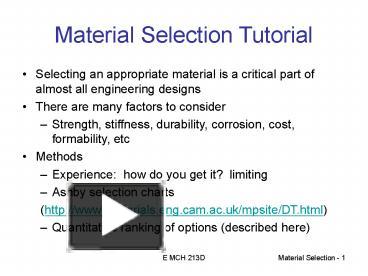 PPT – Material Selection - 1 PowerPoint Presentation | Free To Download ...