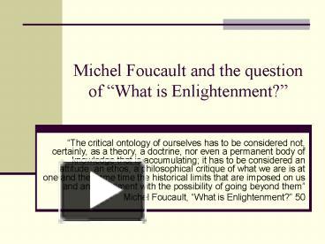 PPT – Michel Foucault And The Question Of PowerPoint Presentation ...