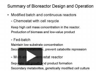 PPT – Summary Of Bioreactor Design And Operation PowerPoint ...