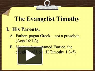 PPT – The Evangelist Timothy PowerPoint Presentation | Free To Download ...