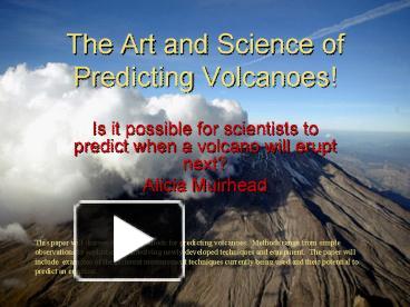 PPT – The Art and Science of Predicting Volcanoes PowerPoint