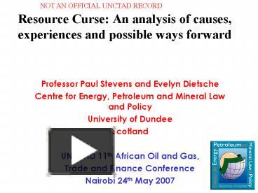 PPT – Resource Curse: An Analysis Of Causes, Experiences And Possible ...