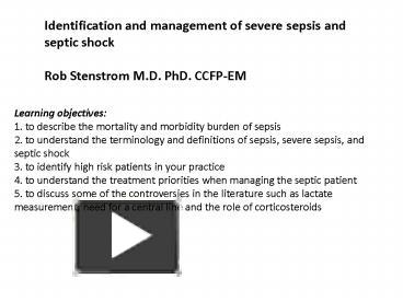 Ppt Identification And Management Of Severe Sepsis And Septic Shock