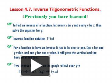 PPT – Lesson 4.7. Inverse Trigonometric Functions. PowerPoint ...