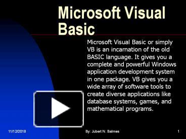 PPT – Microsoft Visual Basic PowerPoint Presentation | Free To Download ...