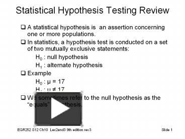Stats 120A Review of CIs, hypothesis tests and more. - ppt download
