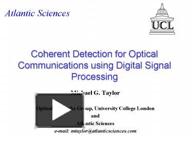 PPT – Coherent Detection For Optical Communications Using Digital ...