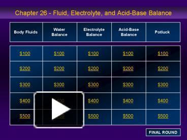 PPT – Chapter 26 - Fluid, Electrolyte, And Acid-Base Balance PowerPoint ...