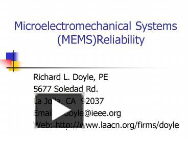 PPT – Microelectromechanical Systems (MEMS)Reliability PowerPoint ...