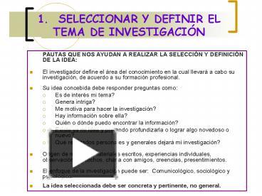 Ppt Seleccionar Y Definir El Tema De Investigaci Powerpoint Presentation Free To Download