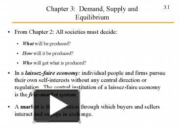 PPT – Chapter 3: Demand, Supply And Equilibrium PowerPoint Presentation ...