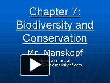 PPT – Chapter 7: Biodiversity And Conservation PowerPoint Presentation ...