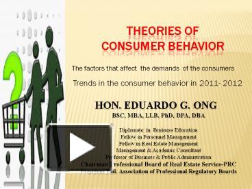 PPT – THEORIES OF Consumer Behavior PowerPoint Presentation | Free To Download - Id: 56130f-ZDU2Y