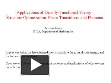 PPT – Applications Of Density-Functional Theory: PowerPoint ...