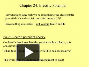 PPT Chapter 24 Electric Potential PowerPoint Presentation Free To