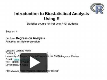 PPT – Introduction To Biostatistical Analysis Using R Statistics Course ...