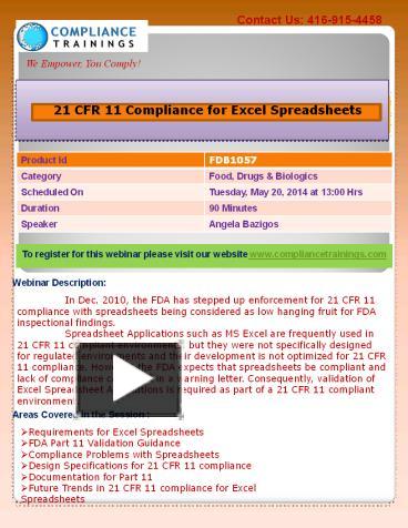 PPT – Webinar On 21 CFR 11 Compliance For Excel Spreadsheets PowerPoint ...